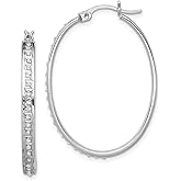 Sterling Silver Oval Hoop Earrings for Women with Channel Set Clear Cubic Zirconia, Lightweight Polished Silver Hoops, Elegant Modern Earrings for Everyday Wear, Classic Fashion Jewelry 37x4 mm