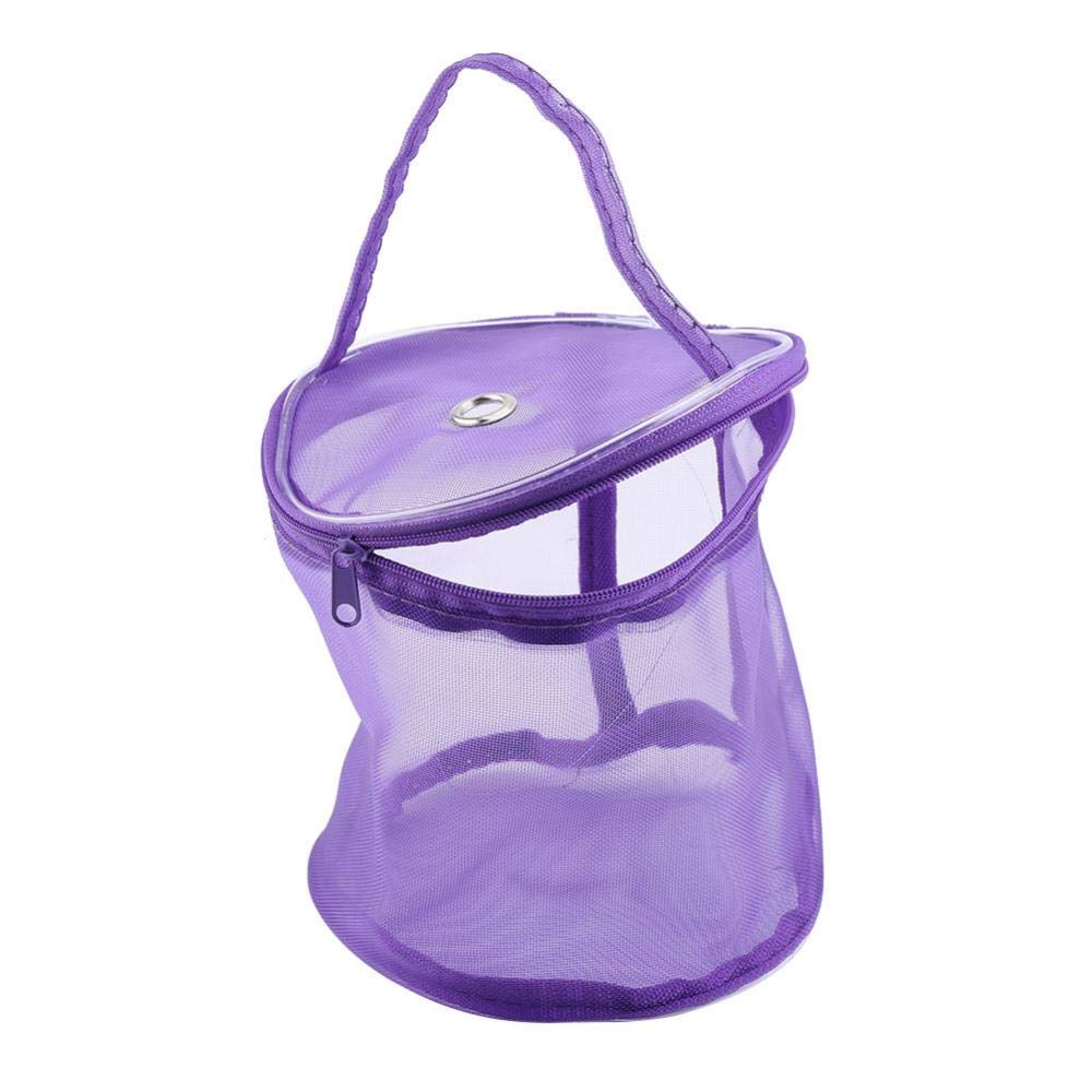 Fdit Portable Storage Bag Cylinder Mesh Wool Yarn Exquisite Container Handbag(Purple)