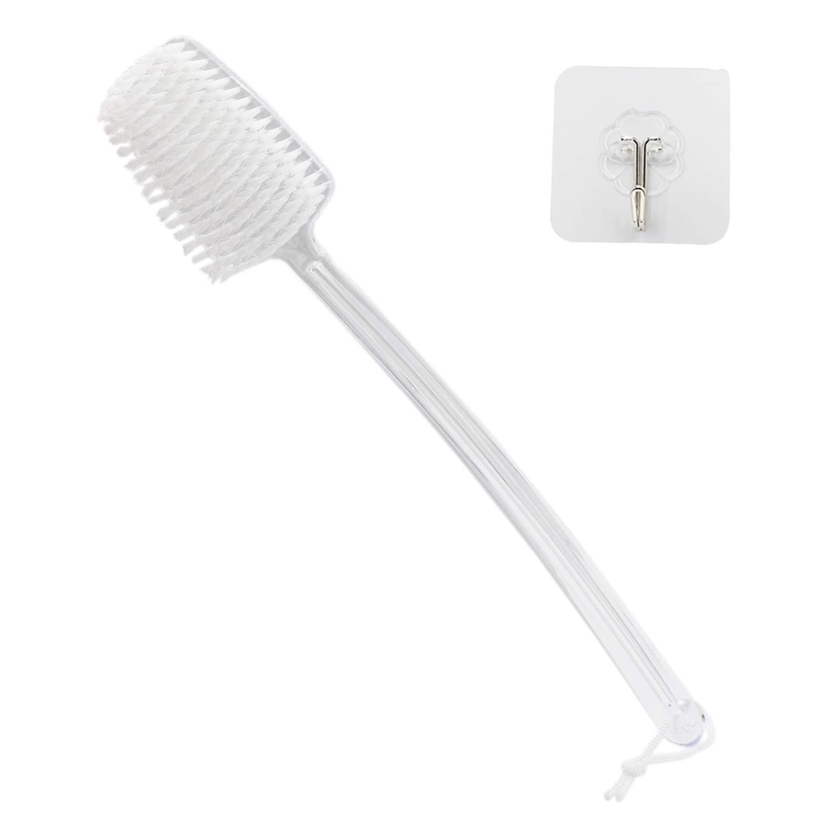 Mczcent Body Brush Dry Brushing Back Scrubber with Curved Plastic Long Handle Bath Shower Brush Dry Skin Exfoliating Cellulite Brush for men and women(Transparent Handle), XL