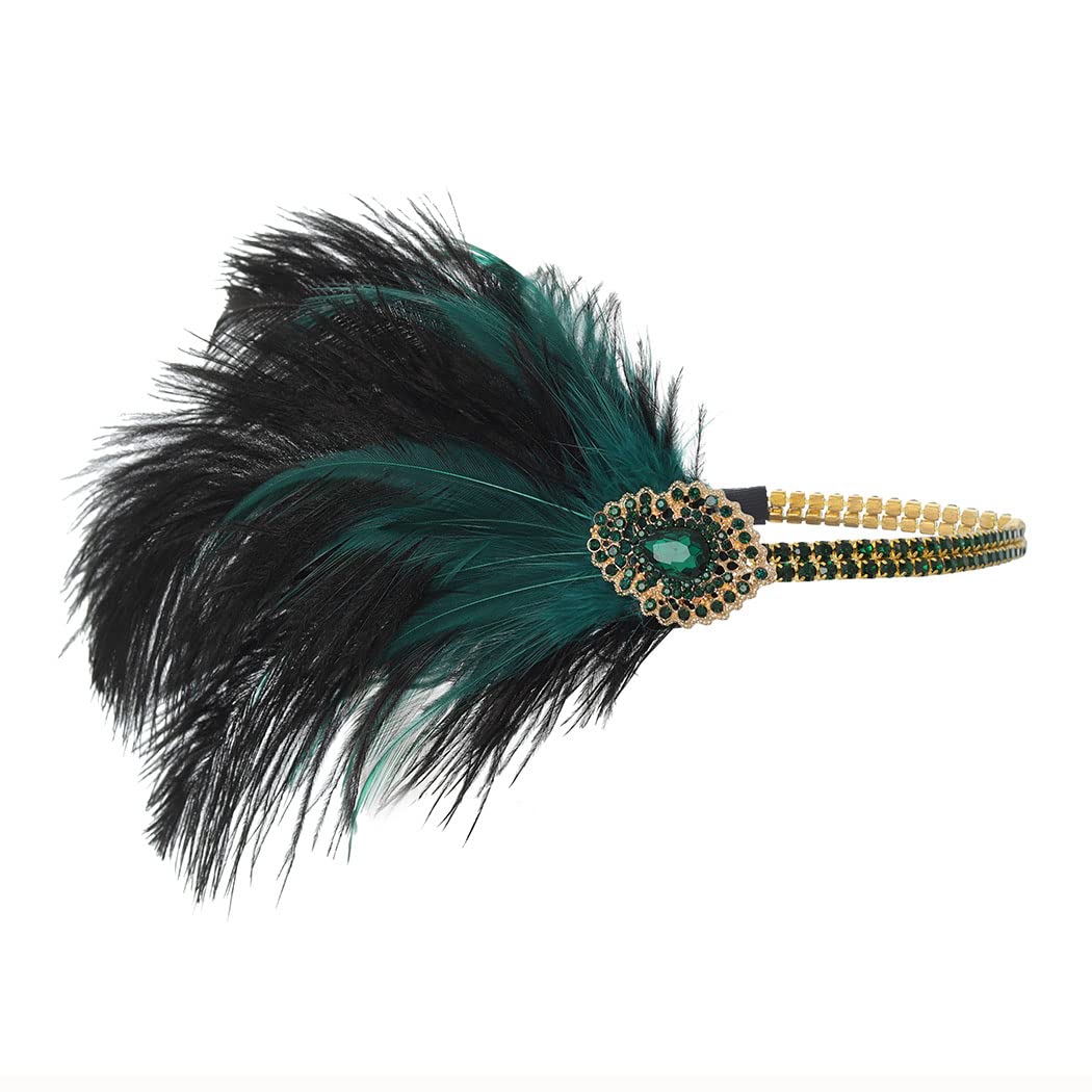 IYOU 1920s Flapper Headband Green Great Gatsby Headpiece Crystal Vintage Festival Hair Accessories for Women