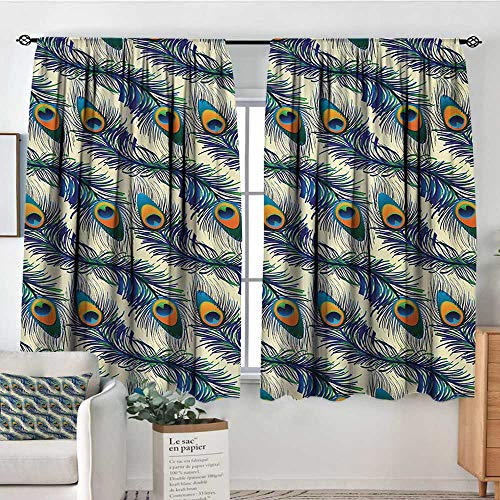 Mozenou Peacock Blackout Window Curtain Exotic Peacock Feathers