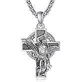 F4DEDAN 925 Sterling Silver St Michael Necklace for Men - The Archangel Medal Protection Jewelry Gift