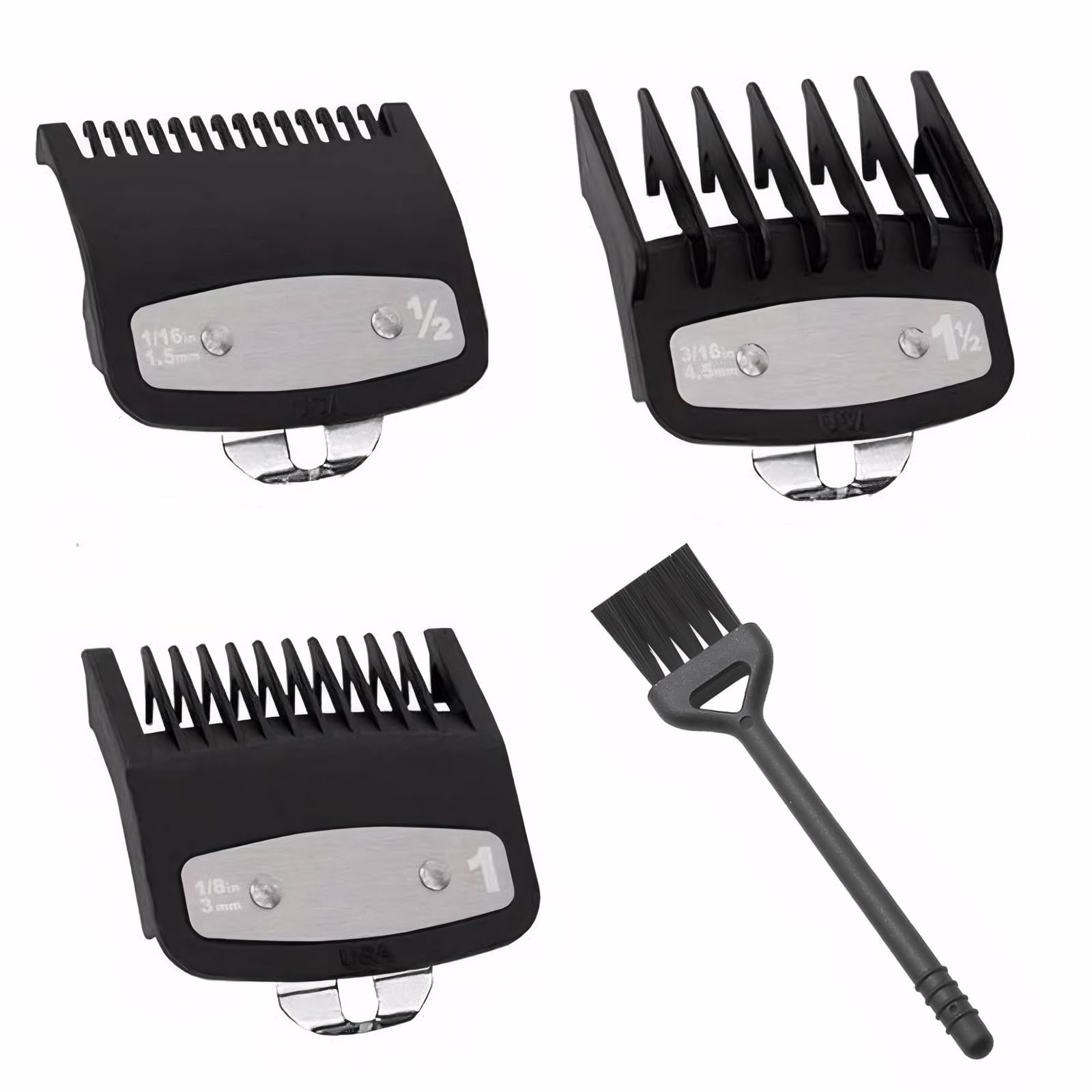 3Pcs Clipper Guards Compatible with Wahl Replacement Hair Clipper Guards Combs Set with Metal Clip-from 1/16 Inch to 3/16 Inch(1.5-4.5mm)