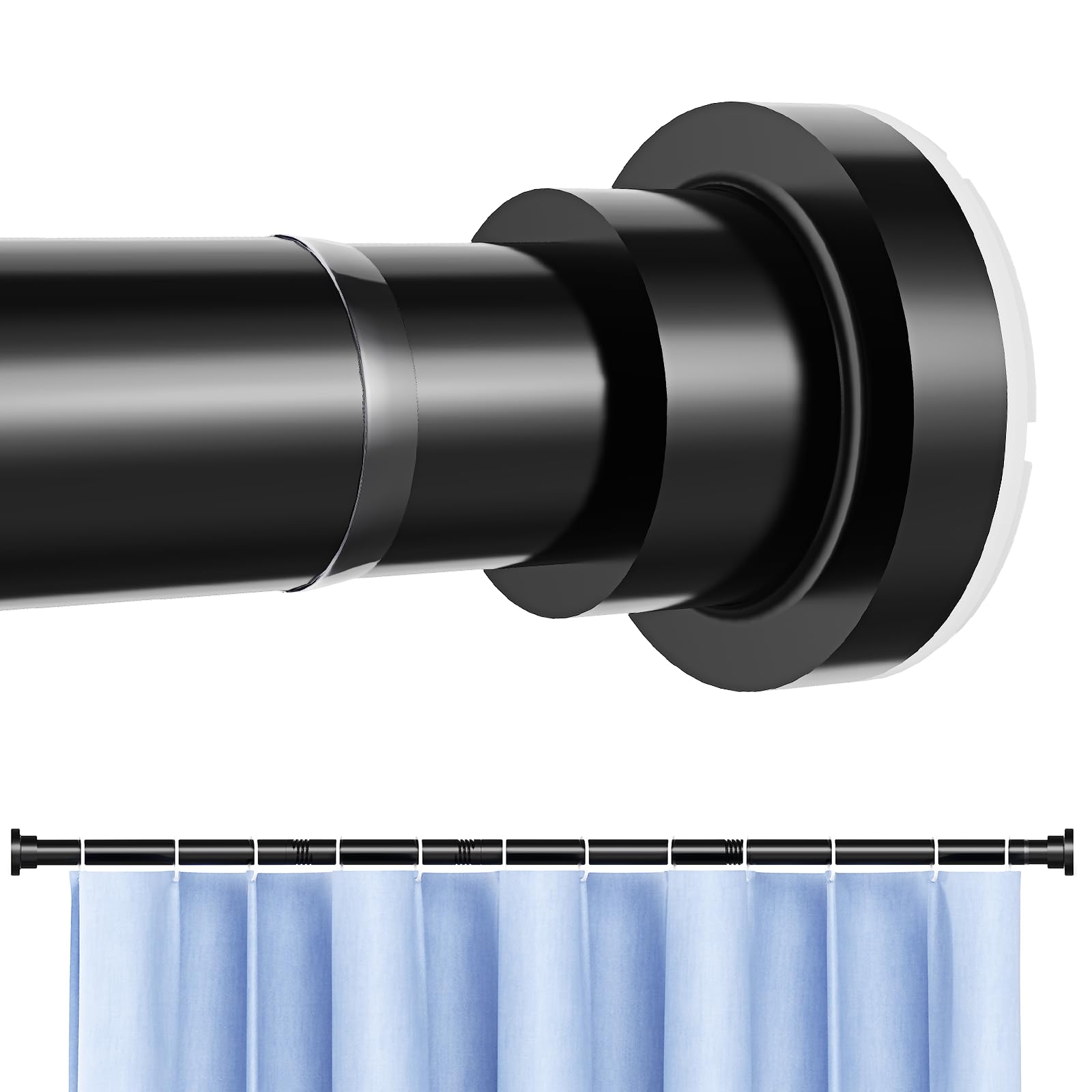 Abiglifty Shower Curtain Rod (30-60inch) Adjustable Curtain Rod Tension Tension Rod Shower Rod for Bathroom No Drilling Non-Slip Rustproof Telescopic Black&White