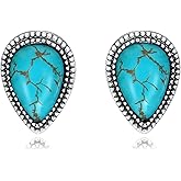Turquoise Stud Earrings for Women, 925 Sterling Silver Oxidized Vintage Style with Teardrop/Heart Cut Turquoise Jewelry Gifts