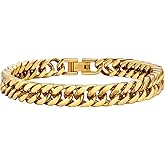 PROSTEEL Stainless Steel Franco Chain Bracelet, Trendy Chunky Bracelets for Men Women, Black/18K Gold Plated, W: 8mm/12mm/17mm, L: 7.5"/8.3"/9", Come Box