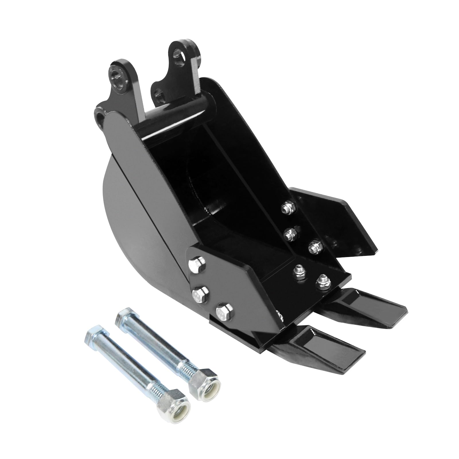 Photo 1 of 7.87" Narrow Mini Excavator Attachments Digging Bucket – Hardened Steel Teeth, 3.54" Center Wheelbase, 0.98" Pin Hole, Includes 2 Link Pins