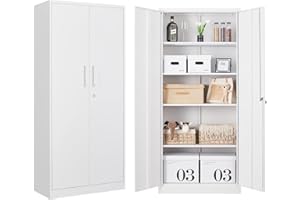Anxxsu Metal Garage Storage Cabinet, 71" Locking Cabinet with 2 Doors and 5 Adjustable Shelves, White