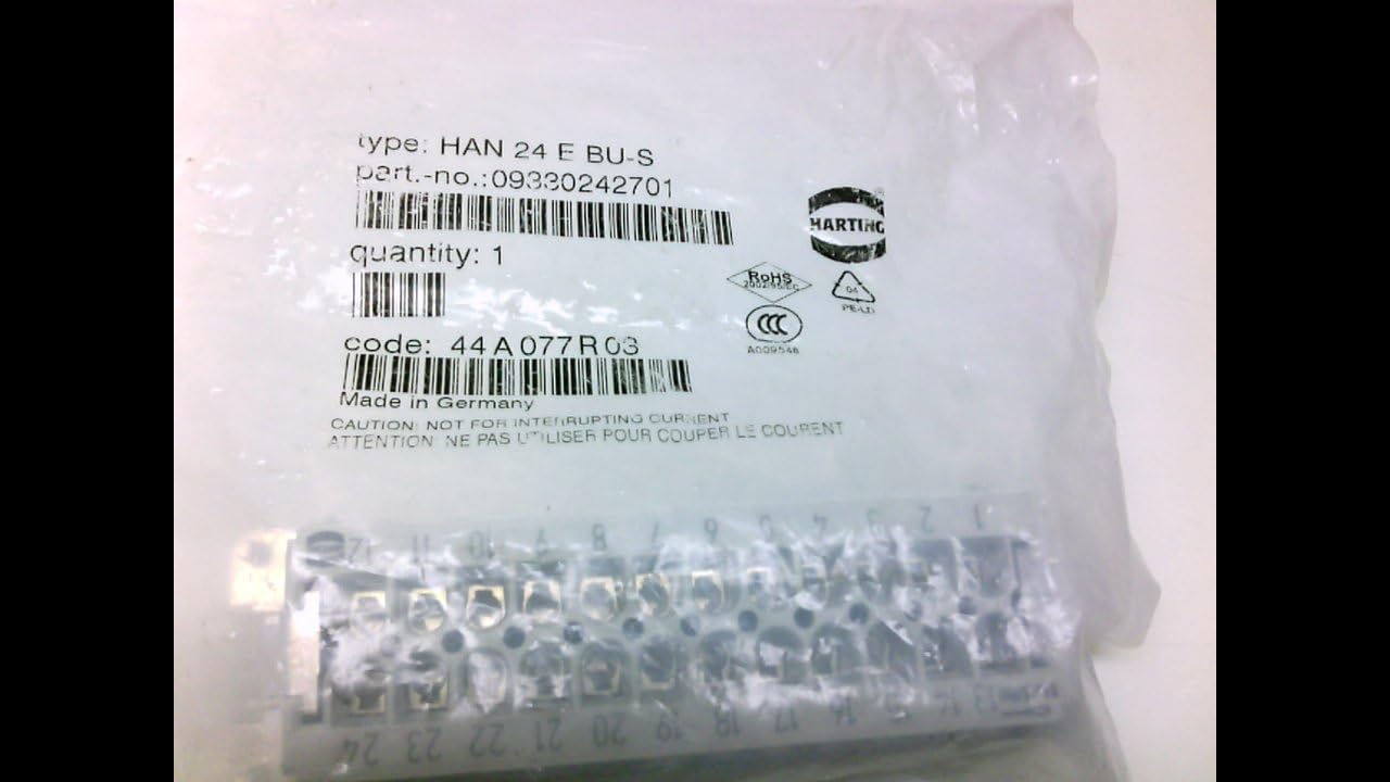 HARTING 0933 024 2701 Screw Socket, Current Rating: 16A, 24+PE Signal, ROHS Compliant: YES, HAN E Series, Heavy Duty Connector Insert, PIN, 24CONTACTS, Shell Size: 24B, Receptacle, Socket