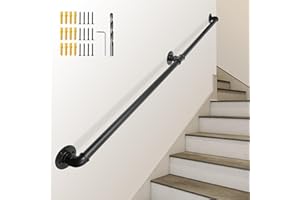 SCIEO 5FT Wall Stair Handrail for Indoor Outdoor Industrial Staircase Handrail, Metal Pipe Stair Hand Railing Galvanized Steel Handrails Non-Slip Grab Bar for Indoor Outdoor Steps Stairs Porch Deck