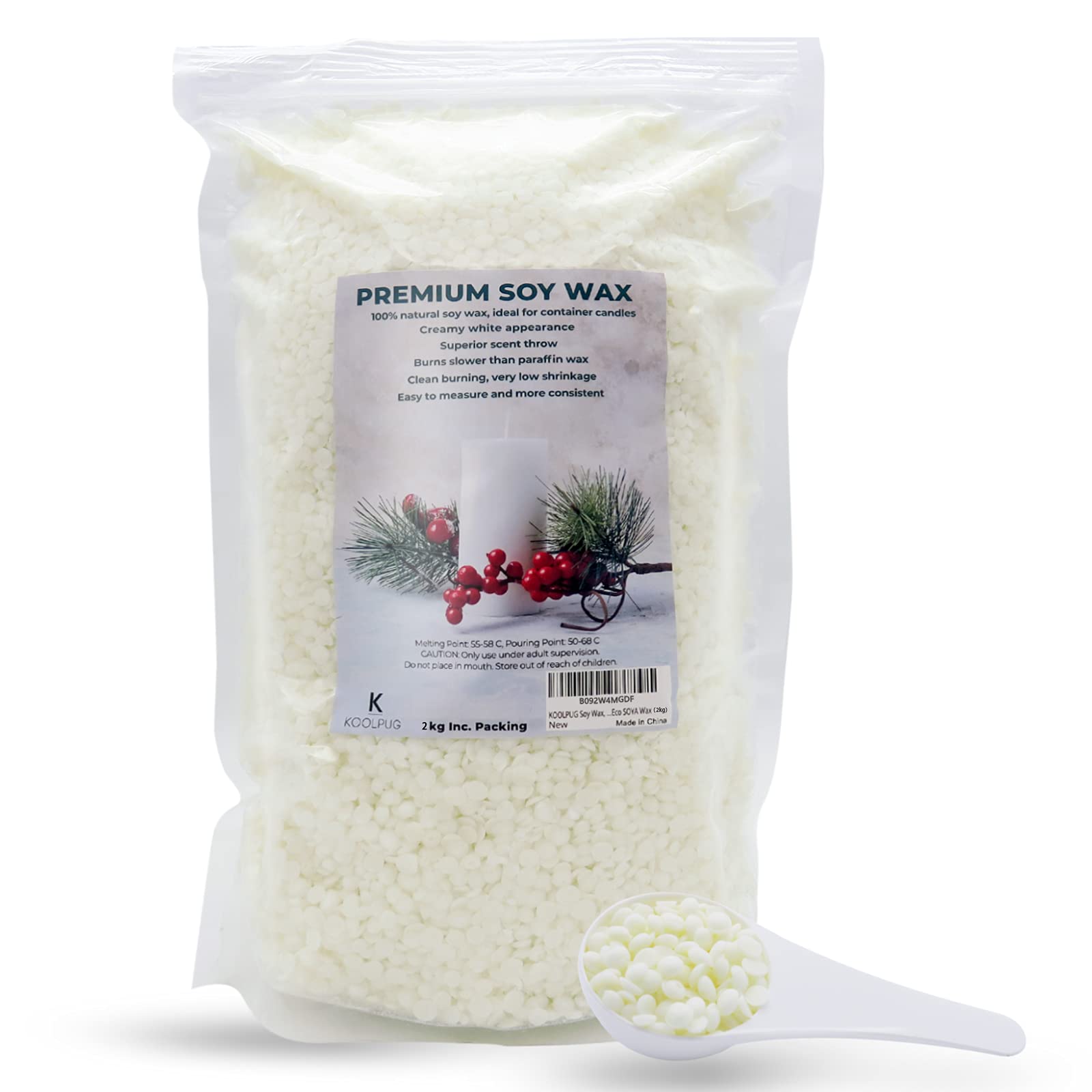 KOOLPUG Soy Wax, 100% Natural Soy Candle Wax Beads, SOYA Wax for Candle Making, Vegan Friendly Wax for DIY Candle Making, Works Well in Votives, Containers, and Pillars (2KG)