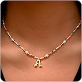 Ritach Initial Necklaces for Women Girls Kids - Light Colorful Beaded Pearl Initial Necklace Gold/Silver Bubble Pendant Letter Necklace for Women Teens Girls Kids Birthday Gifts