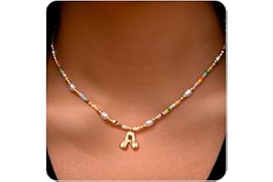 Ritach Christmas Gifts for Grandkids Teens Girls - Light Colorful Beaded Pearl Initial Necklace Gold/Silver Bubble Pendant Letter Necklaces for Women Teens Girls Kids Birthday Gifts Stocking Stuffers