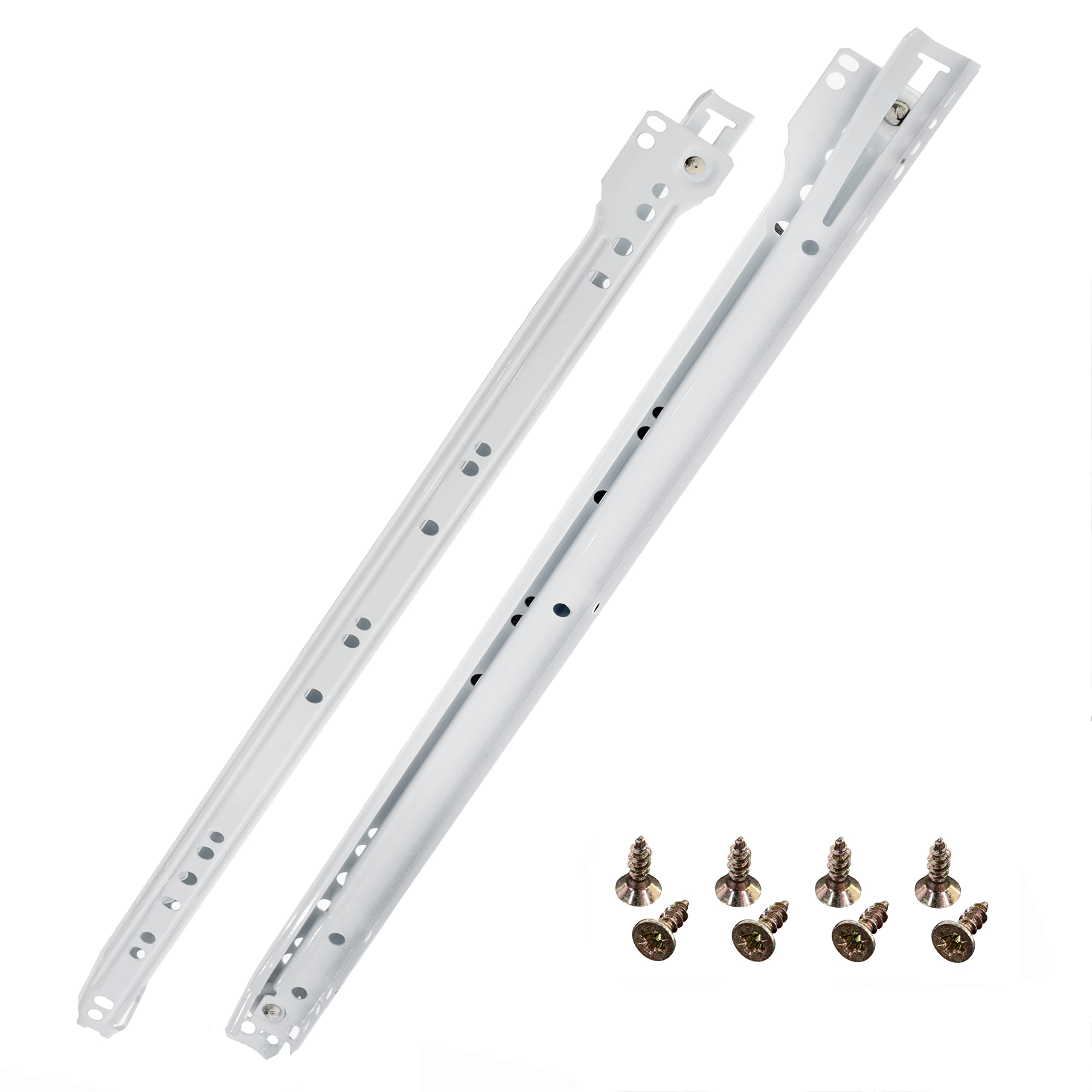 HELPMATE Roller Slide Guide 450 mm 1 Pair 2-Piece Set Rail Drawer Rail Drawer Pull-Out Rail System Drawer Partial Extension White incl. Mounting Hardware