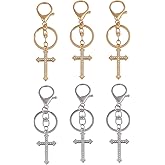 FREEBLOSS 6 Pcs Cross Keychain Gold Bags Keyring 2 Colors Metal Cross Keychain Charm for Men and Women, Backpack Purse Charm 2.8" Long