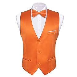 Barry.Wang Mens Orange Formal Vest V-neck Slim Fit