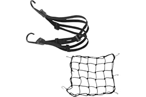 2 Pack Motorcycle, 1 Pc Motorcycle Helmet Luggage Cargo Net 40x40cm with 1 Pc Elastic Luggage Strap 60cm for Moto and Bike, S
