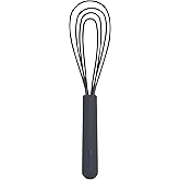 GreenPan Silicone Flat Whisk, Slotted Cooking Kitchen Utensil, Flexible Rubber Nonstick Cookware, Rigid Steel Core, Heat-Resistant, Anti-Slip Handle, BPA-Free, Dishwasher Safe, Gray
