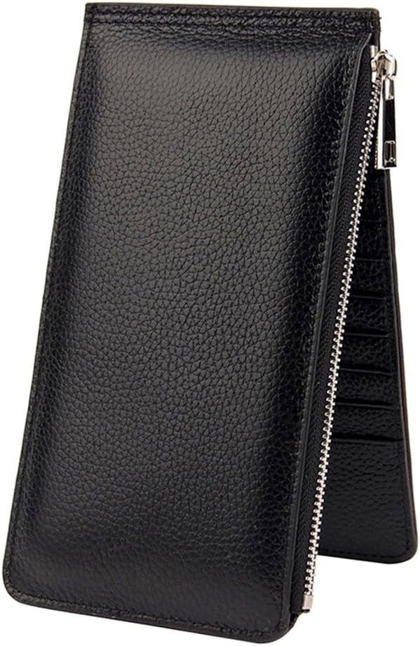 Women's Card Wallet RFID Blocking Genuine Leather Slim Card Holder Wallet Purse (Black)