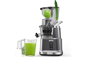 Cold Press Juicer Machine, SiFENE Slow Masticating Juicer, Big Mouth 83mm Opening Ideal for Whole Fruits & Vegetable, Easy-Clean, Quiet Motor, High Yield, BPA-Free, Gray