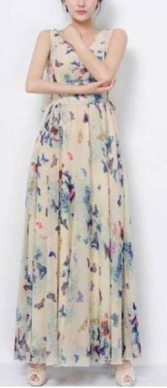 Amazon Co Jp ふんわり 上質 蝶々柄 シフォン ロング マキシ 丈 ワンピース ドレス 大人 レディース ファッション S M L Xl 大きい サイズ あり 蝶柄 Xl 服 ファッション小物