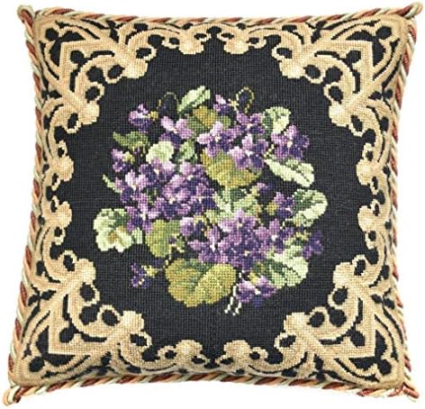 A Posy of Violets Needlepoint Tapestry Kit from Elizabeth Bradley Premium English Needlework Project on Black Background with 100% Wool Yarns