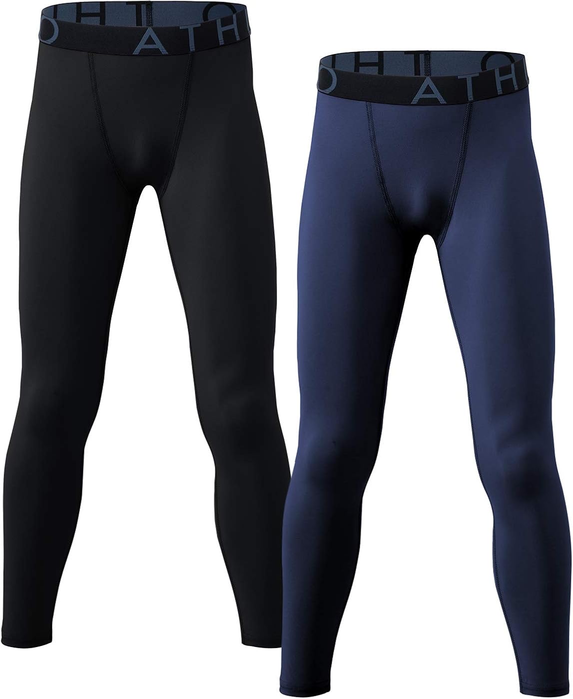 ATHLIO 1 or 2 Pack Boy's UPF 50+ Compression Pants Baselayer, Cool Dry Active Running Tights, 4-Way Stretch Workout Leggings: Clothing