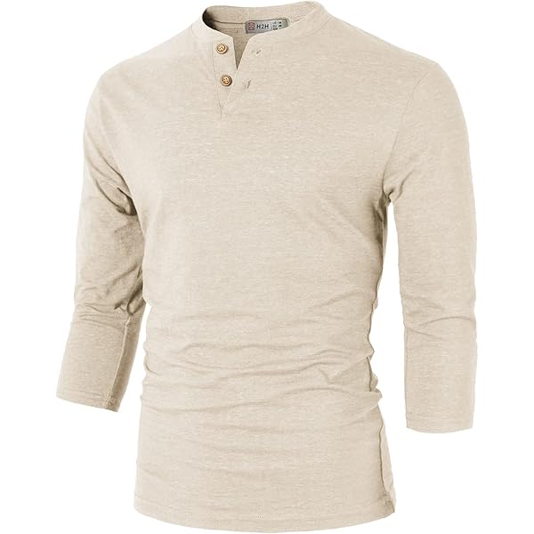 H2H Man's Unique Color Blocked Long Sleeve Henley Baseball