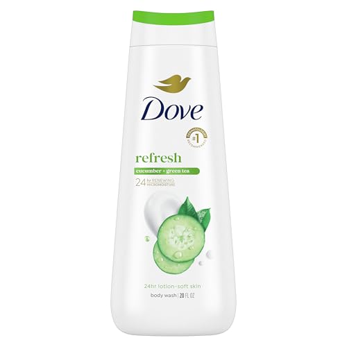 Dove Body Wash Refresh Cucumber and Green Tea for 24hr Lotion-Soft Skin Moisturizing Skin Cleanser with No Sulfates No Parabens 20 oz