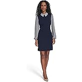 Tommy Hilfiger Women's Long Sleeve Collared Peter Pan Shift Mini Dress, Sky Captain/Ivory, 0