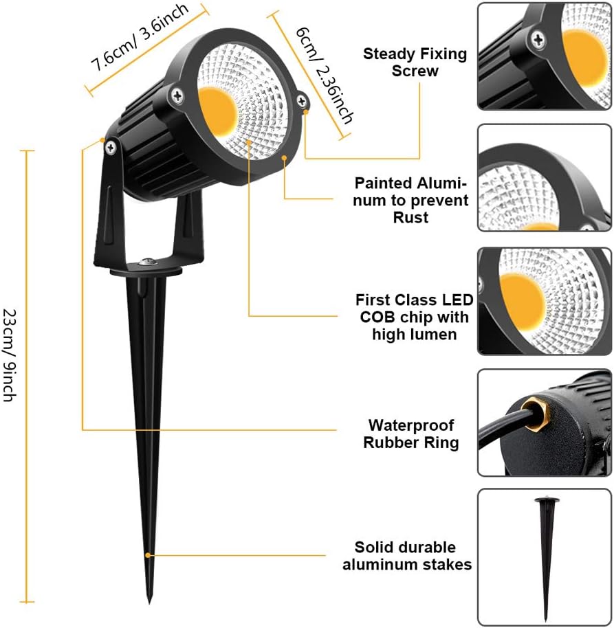 ZUCKEO 5W LED Landscape Lights 12V 24V Garden Lights Waterproof Warm White Walls Trees Flags Outdoor Landscape Spotlights with Stakes (8 Pack) : Garden & Outdoor