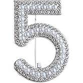 Crystal Pearls Lucky Number Five Brooch for Women Girl Men Fashion Lapel Pins Corsage Scarf Pin Rhinestones Breastpin for Wedding Party Banquet Clothes Badge Jewelry Birthday Mother's Day Gift