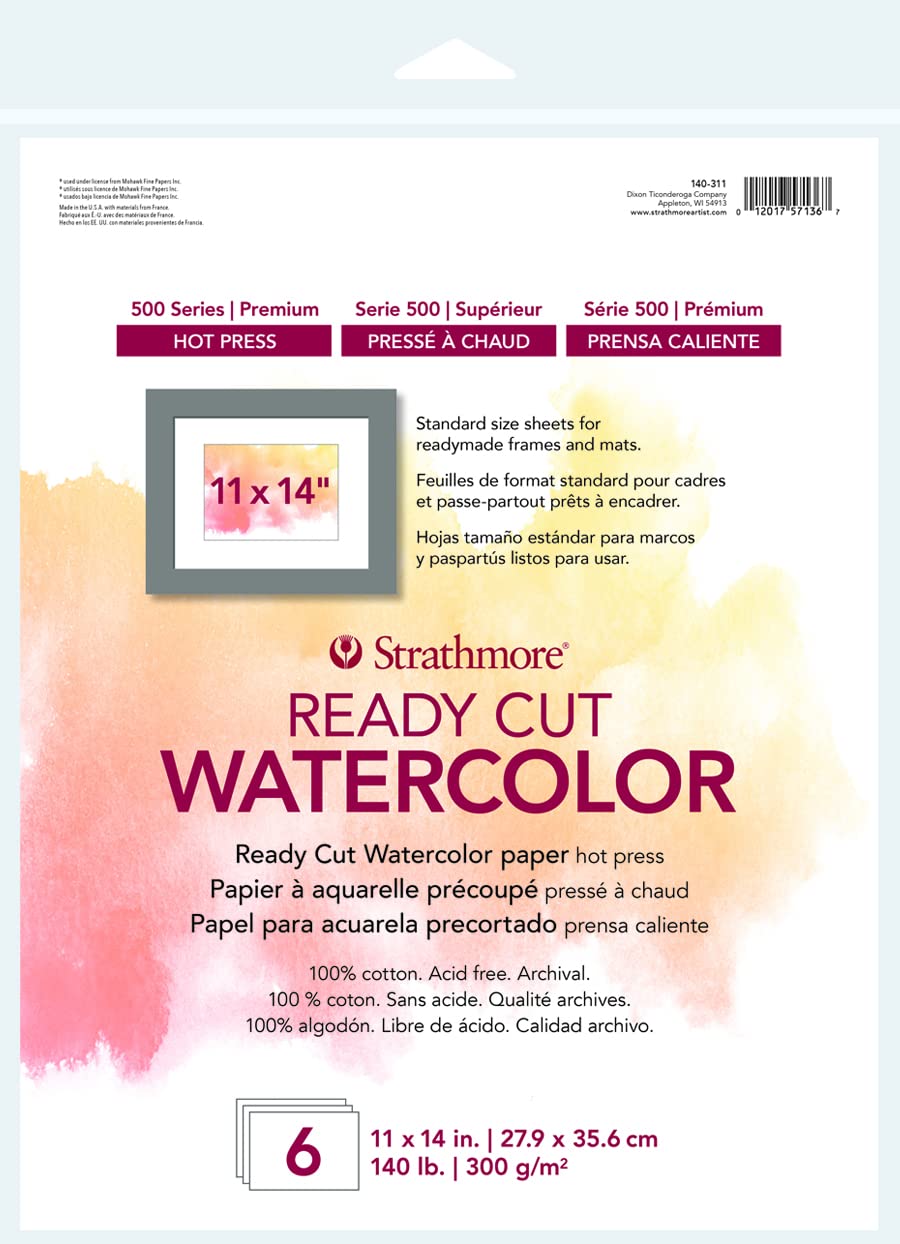 Strathmore Pro-Art Watercolor Paper Pack 11 x 14-inch, 6 Sheets, Ready Cut, Hot Press, 11x14