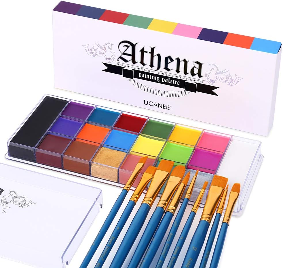 UCANBE Athena Face Body Paint Set 20 Color 10 Brushes Large Pan Halloween