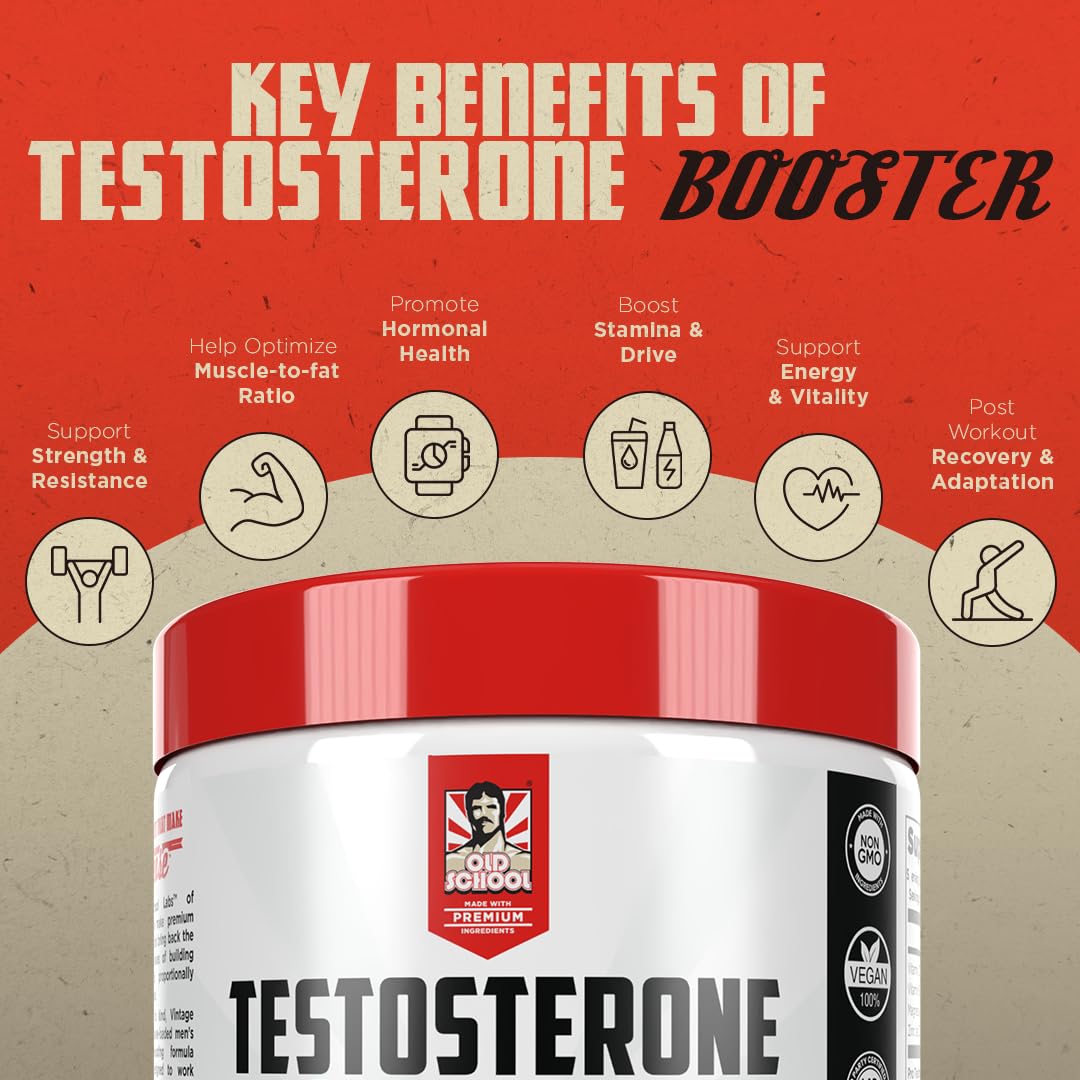 Old School Labs Testosterone Supplement for Men – Shoden® Ashwagandha + Tongkat Ali & Maca Root – Max Potency Test Booster for Muscle, Strength, Drive & Stamina – 120 Veggie Caps