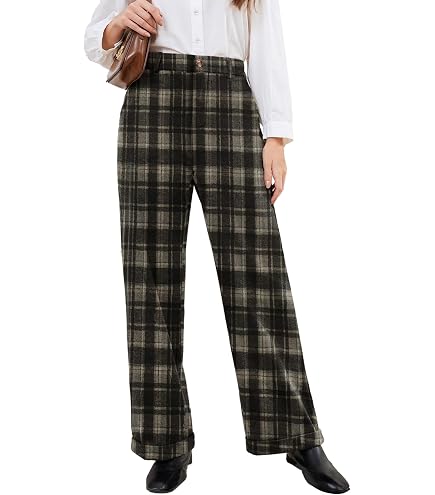 high waisted plaid dress pants Allegra K Women's Waist Tartan Checkered Casual Work Pants 16.5