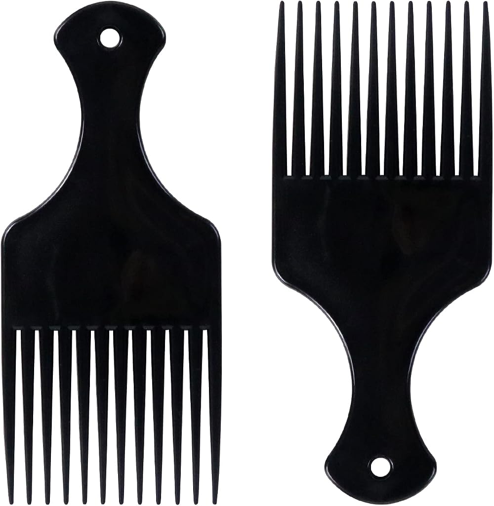 Sularpek 2 Pcs Afro Hair Comb Wide Tooth Carbon Fiber Detangler Plastic Black