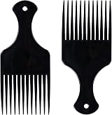 Sularpek 2 Pcs Afro Hair Comb Wide Tooth Carbon Fiber Detangler Plastic Black