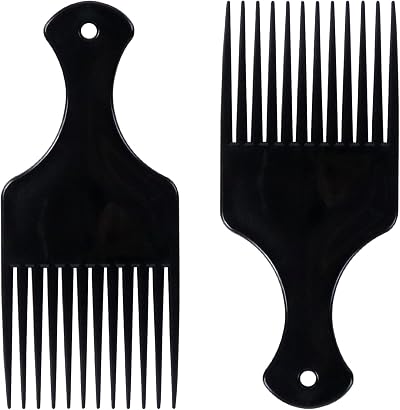 Sularpek 2 Pcs Afro Hair Comb Wide Tooth Carbon Fiber Detangler Plastic Black