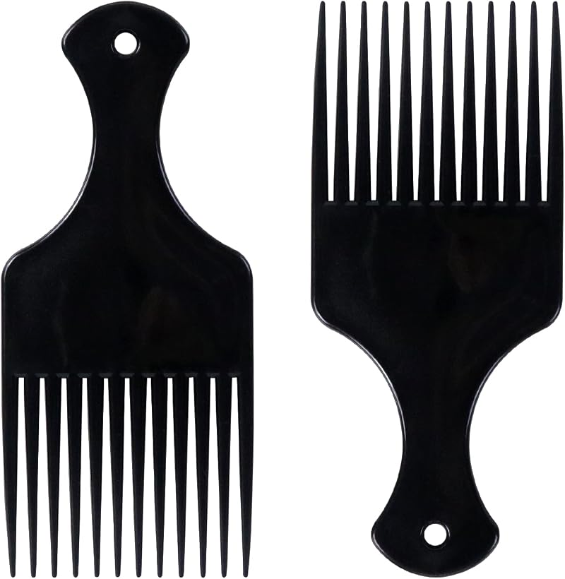 Sularpek 2 Pcs Afro Hair Comb Wide Tooth Carbon Fiber Detangler Plastic Black