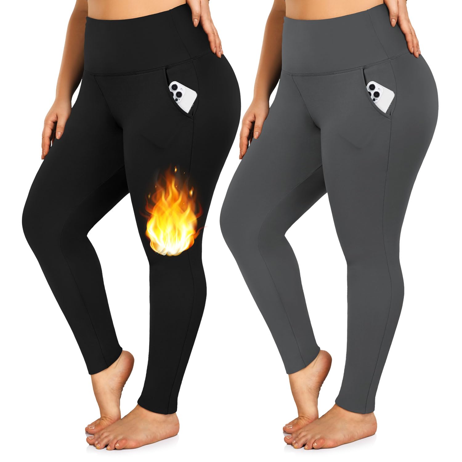 Photo 1 of **ONE PIECE**yeuG 2 Pack Women's Plus Size Fleece Lined Leggings with Pockets-1X-4X High Waist Tummy Control Thermal Warm Winter Workout Yoga Pants(Black,Dark Grey,4X-Large)