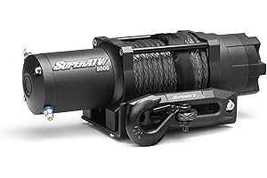 SuperATV Black Ops 6000 LB Winch Kit For UTV/ATV | Includes 50' Synthetic Rope | Permanent Magnet DC 12V, 1.9 HP Motor And More