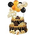 BEISHIDA 5 Inch 10pcs Balloon Cloud Cake Topper Black Gold Happy Birthday Cake Toppers Mini Balloon Cake Topper Garland with Happy Birthday Letter Decorations