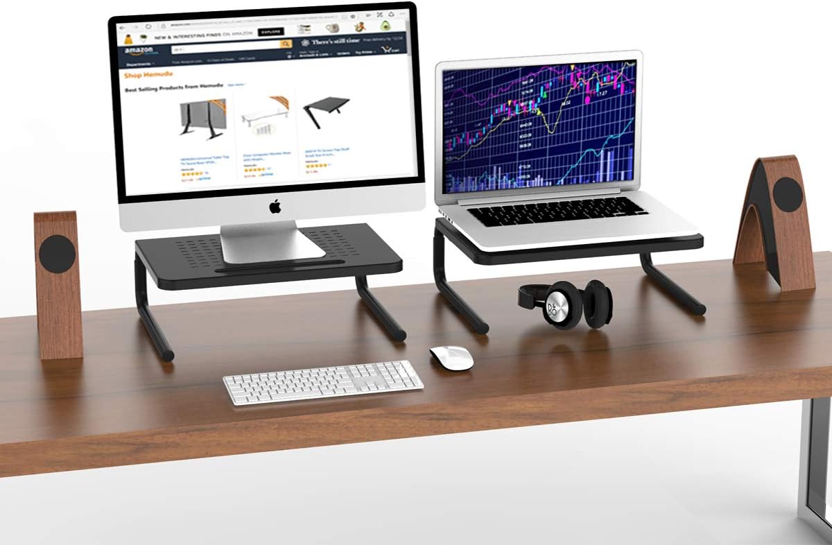 Self Leveling Computer Monitor Riser 2 Pack Computer Monitor Stand Riser with 3 Level Height adjustable for ...