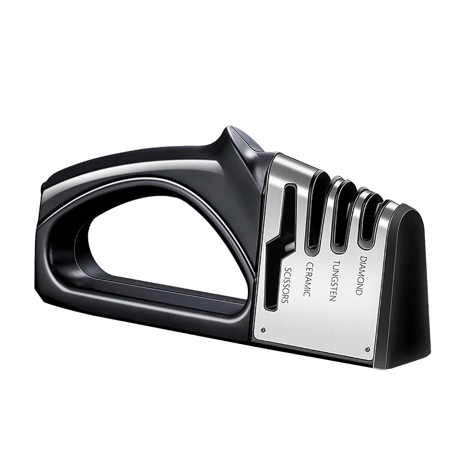 CaKoo Knife Sharpeners, 3 Stage Manual Kitchen Knife Sharpener with Scissors Sharpeners, Non-Slip Base, Safe and Easy to Use. (Black)