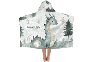 Personalized Forest Dragon Beach Towel with Hood for 3-12 Years Boys Girls Hooded Towels Bath Robe for Kids