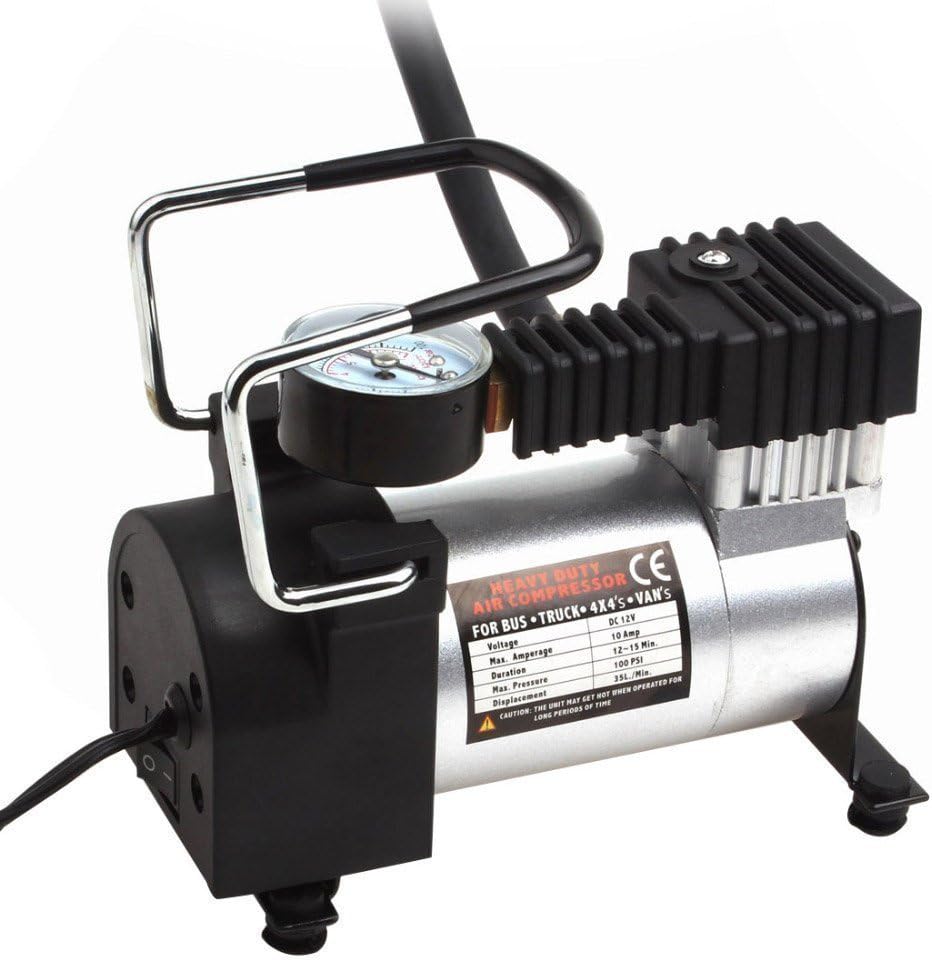 GNEY Heavy Duty Metal Electric Car Air Compressor Pump Portable Tire Tyre Inflator,Cooper Winding, 12V Dc, 150Psi, 35L/Min Air Flow