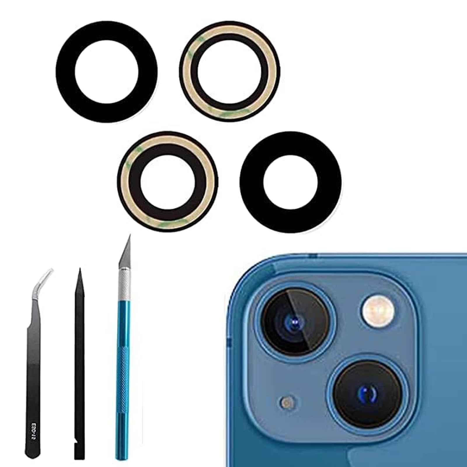 Anglepingping 13/13 Mini Back Camera Lens Replacement for iPhone 13/ iPhone 13 Mini Rear Camera Glass Lens Replacement + Repair Tool Kit, Anti-Lens Scratch