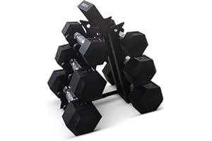 HolaHatha Hexagonal Dumbbell Free Hand Weight Set w/Rack