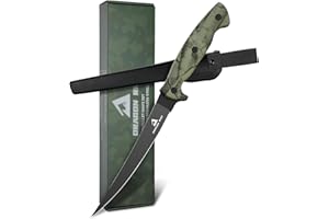 DRAGON RIOT Fillet Knife 7 Inch, Black Stainless Boning Knife for Meat Poultry Cutting, Fillet Fishing Bait Knife with Protec
